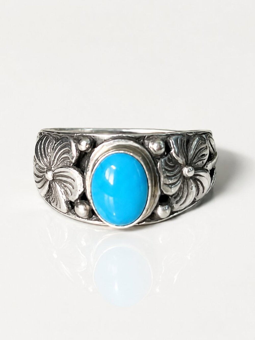 Vintage Sterling Silver Turquoise Floral Ring